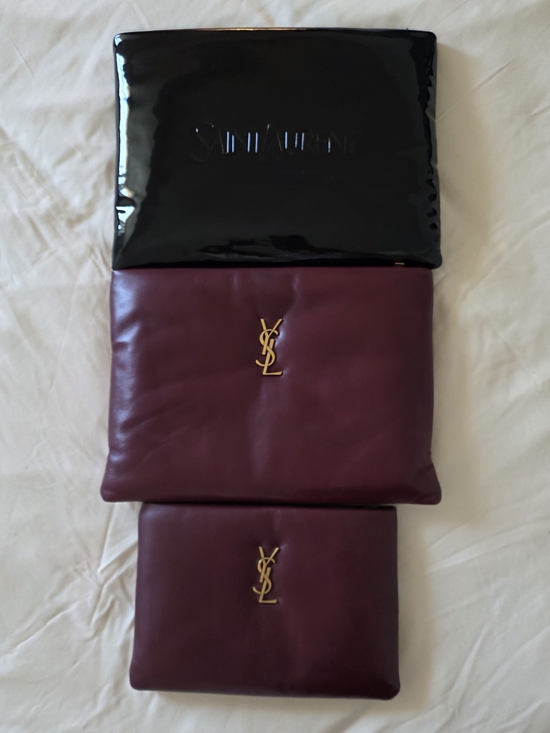 Yves Saint Laurent Handbags - Yves Saint Laurent Leather Puffy Pouches In Liquid Black And Calypso